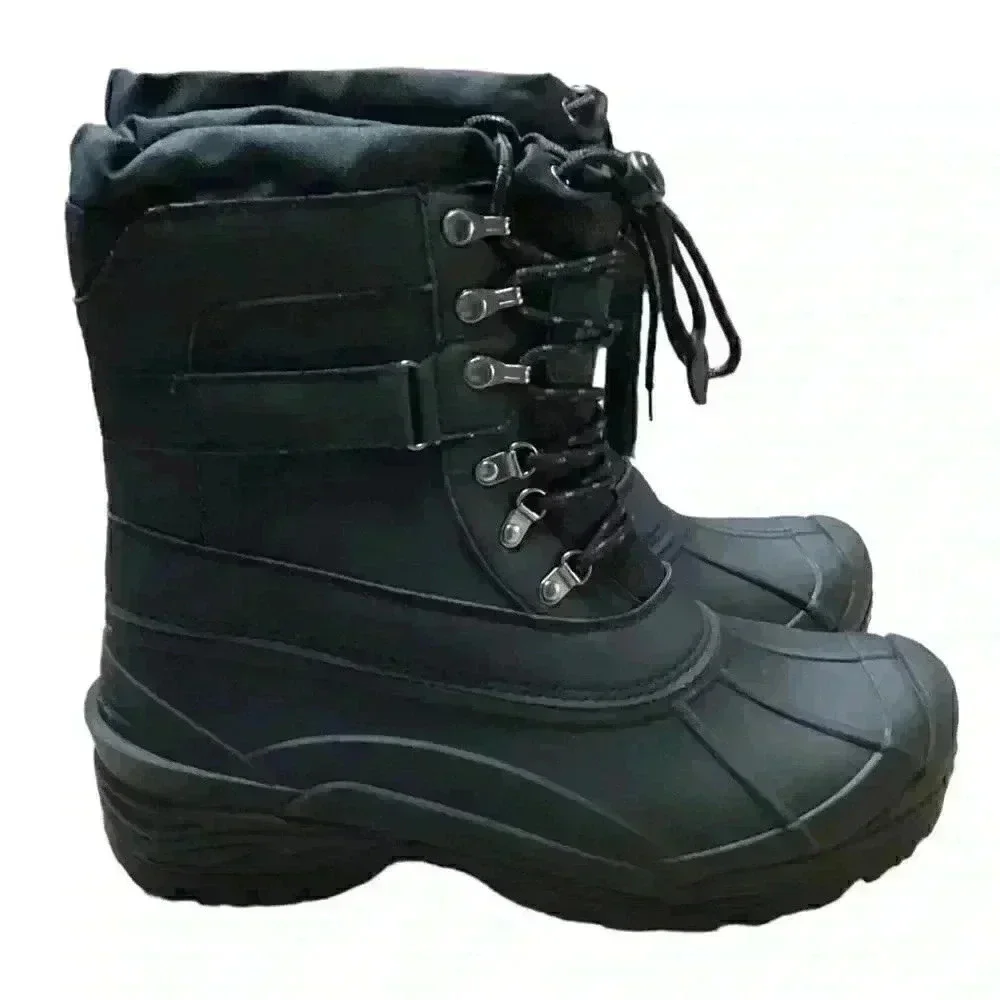 Khombu Men 13 Waterproof Insulated Lace Up Drawstring Snow Boots Black Vegan NEW